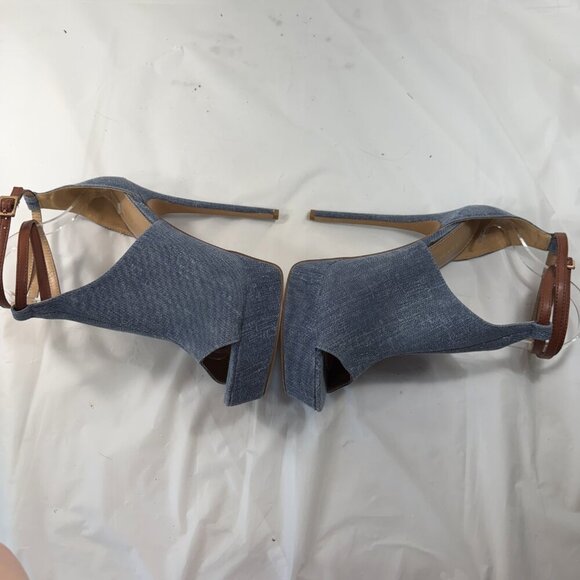Shoe Dazzle Blue Denim Heels with Brown Strap - Picture 16 of 16